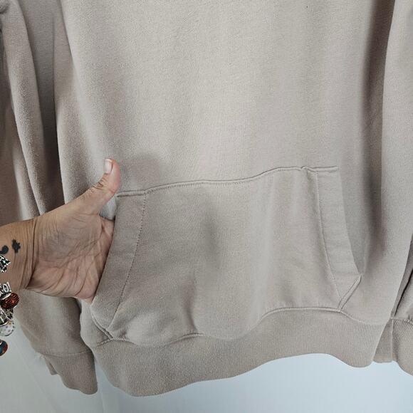 Hollister Hoodie Men Medium khaki Fleece Heavyweight Pullover Sweatshirt Casual - Picture 4 of 10